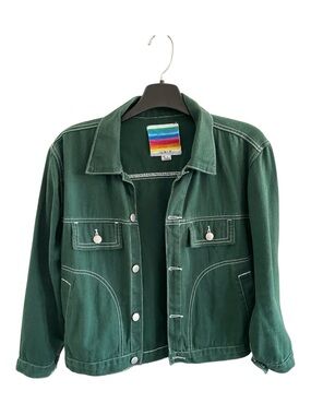 UNIF Dark Green Women's Jean Jacket with White Topstitching